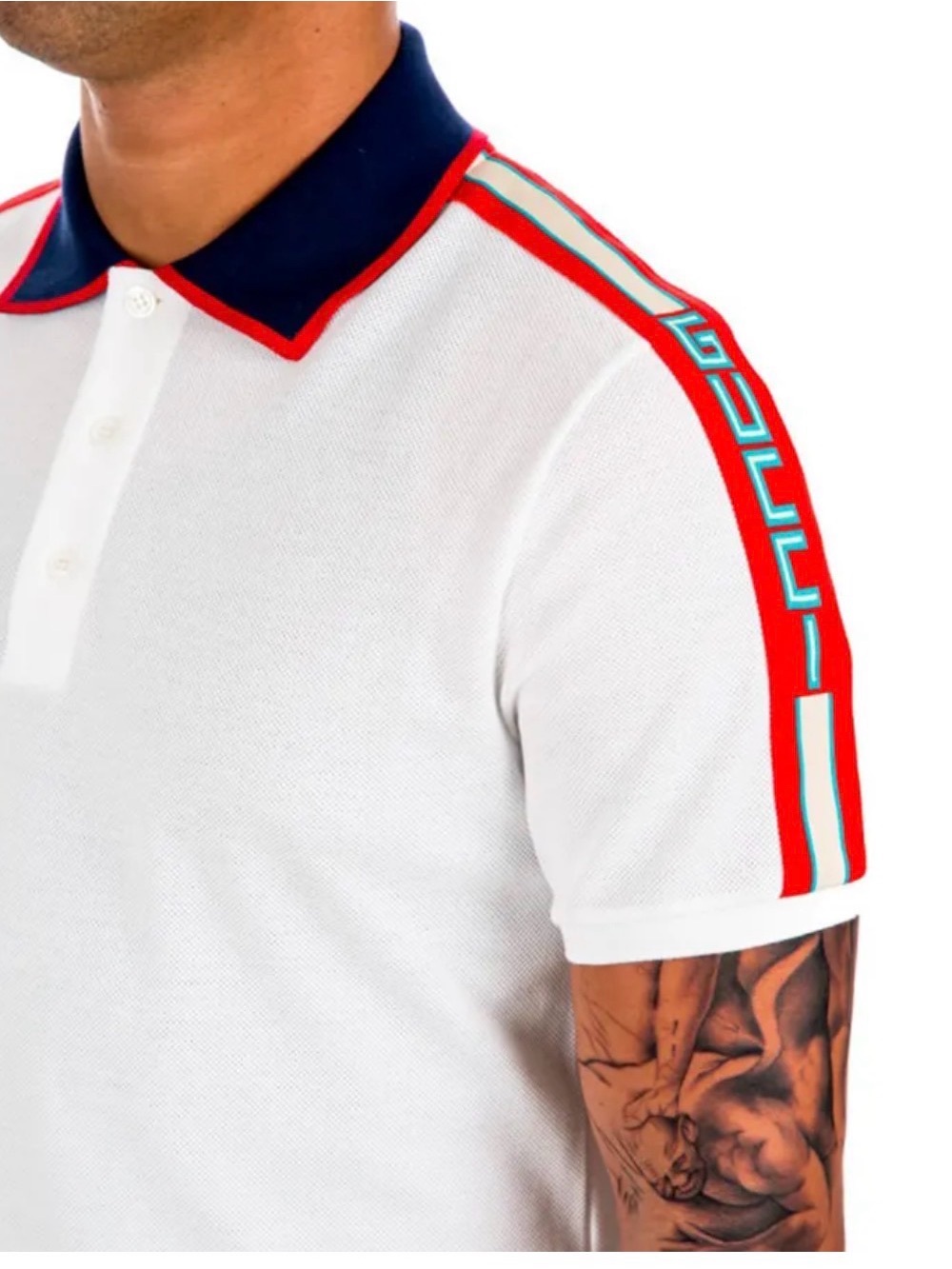 Gucci men White Polo with logo stripe on arm size M